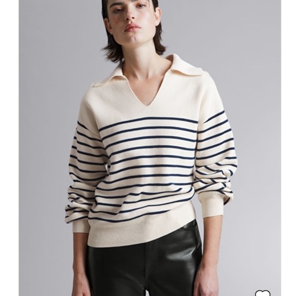 Paris Atelier & Other Stories Relaxed Collar Sweater NWOT Intarsia Knit Stripe - Picture 2 of 10